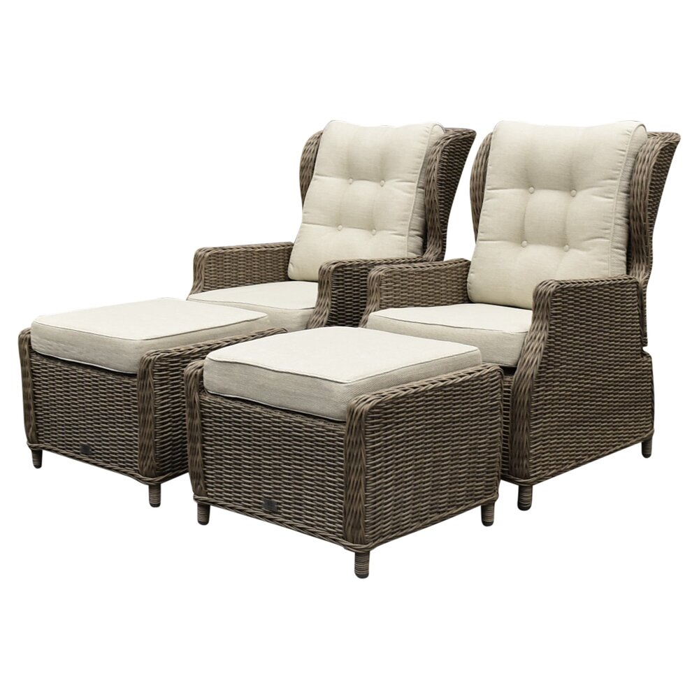 AVH-Collectie Ibiza lounge balkonset verstelbaar 4 delig bruin wicker | naturel mixed weave kussen