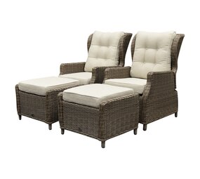 AVH-Collectie Ibiza lounge balkonset verstelbaar 4 delig bruin wicker | naturel mixed weave kussen