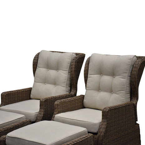 AVH-Collectie Ibiza lounge balkonset verstelbaar 4 delig bruin wicker | naturel mixed weave kussen