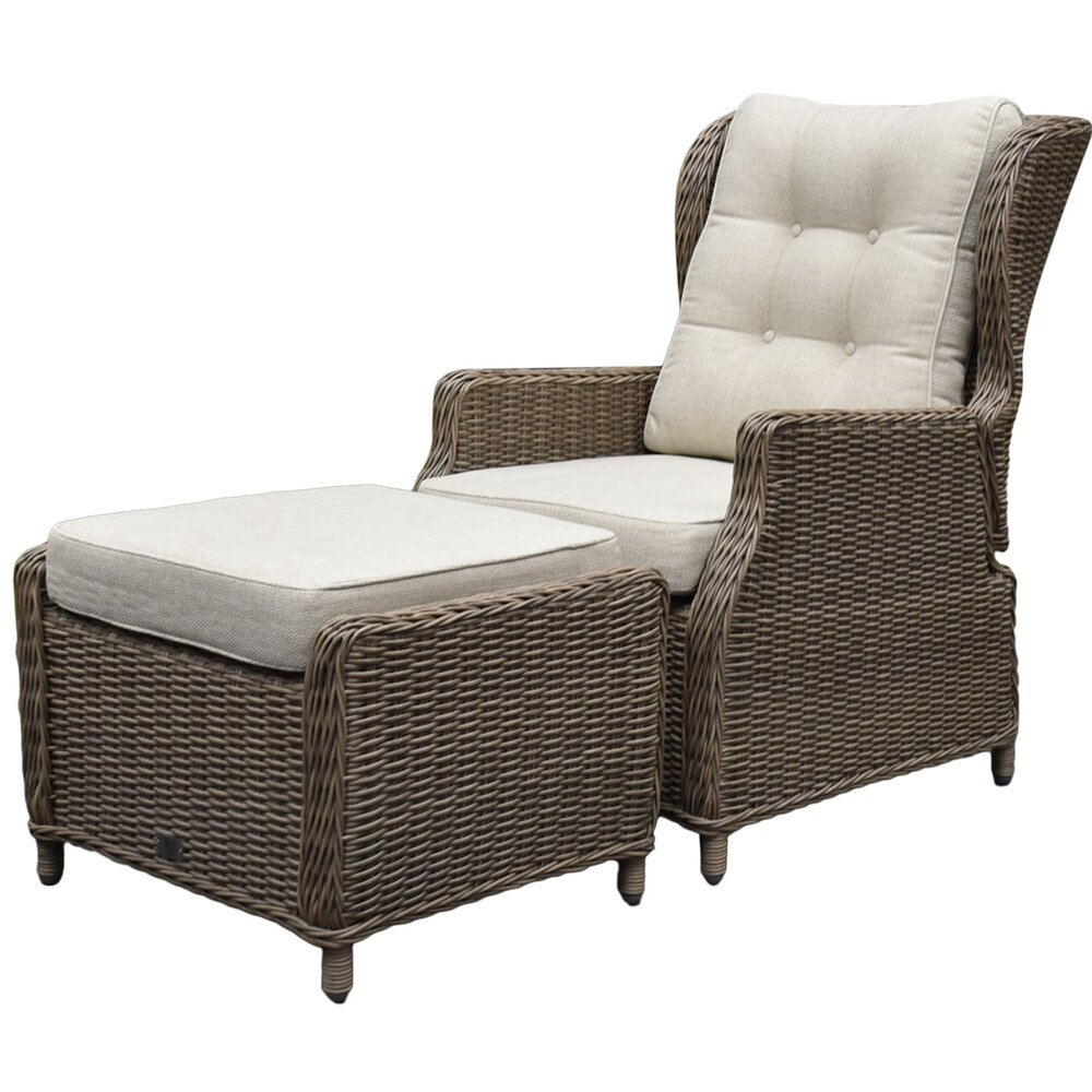 AVH-Collectie Ibiza lounge balkonset verstelbaar 4 delig bruin wicker | naturel mixed weave kussen