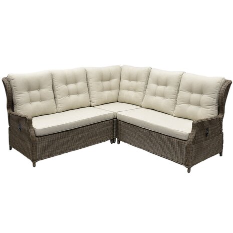 AVH-Collectie Ibiza hoek loungeset 3 delig verstelbaar bruin wicker | naturel mixed weave kussen
