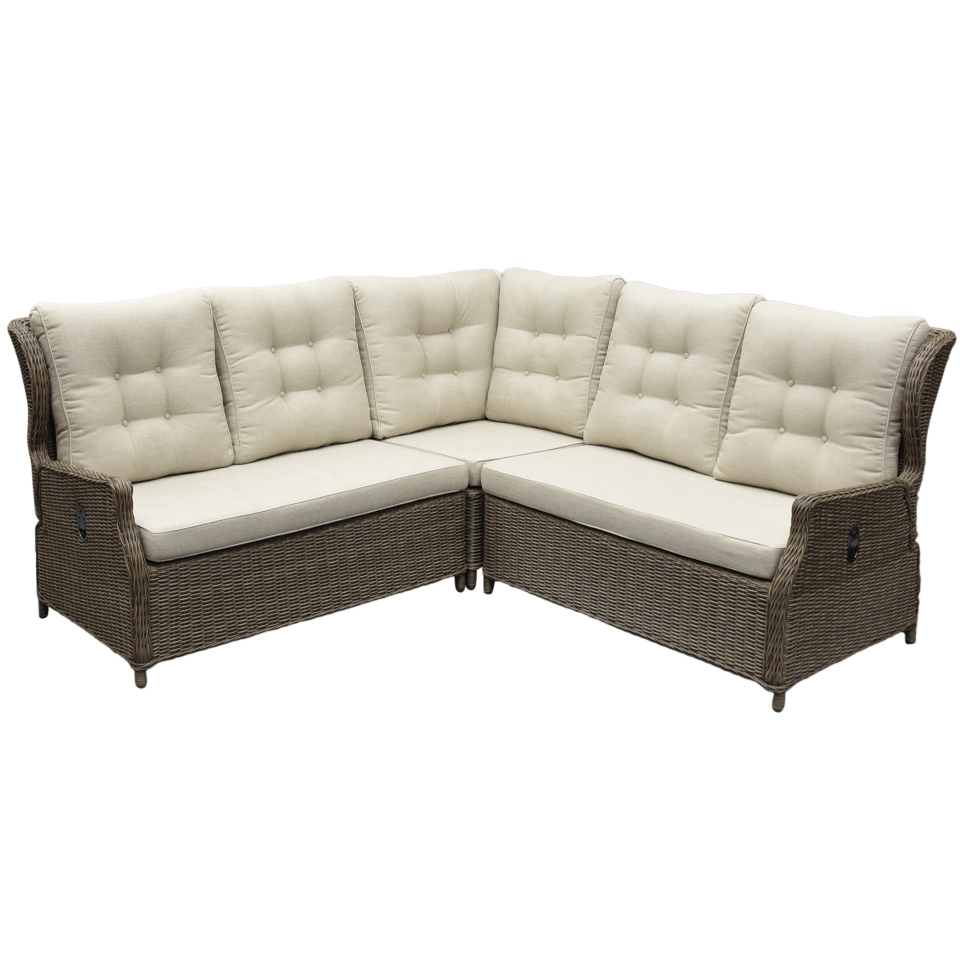 AVH-Collectie Ibiza hoek loungeset 3 delig verstelbaar bruin wicker &VerticalLine; naturel mixed weave kussen