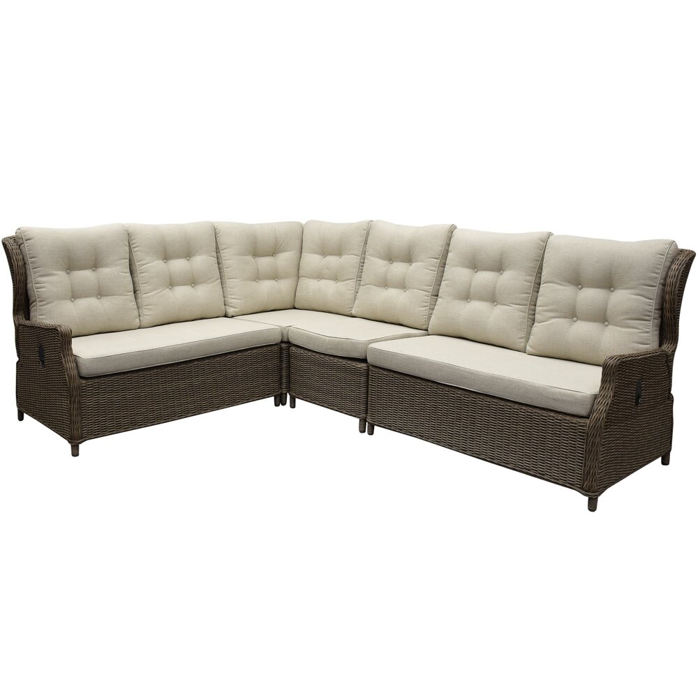 AVH-Collectie Ibiza hoek loungeset 4 delig verstelbaar bruin wicker | naturel mixed weave kussen
