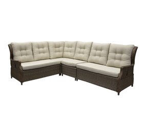 AVH-Collectie Ibiza hoek loungeset 4 delig verstelbaar bruin wicker | naturel mixed weave kussen