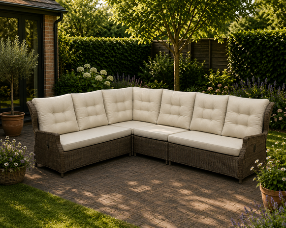 AVH-Collectie Ibiza hoek loungeset 4 delig verstelbaar bruin wicker | naturel mixed weave kussen