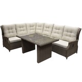 AVH-Collectie Ibiza dining hoek loungeset 5 delig verstelbaar bruin wicker | naturel mixed weave kussen AVH-Collectie Ibiza dining hoek loungeset 5 delig verstelbaar bruin wicker | naturel mixed weave kussen