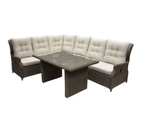 AVH-Collectie Ibiza dining hoek loungeset 5 delig verstelbaar bruin wicker | naturel mixed weave kussen