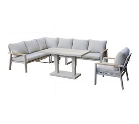AVH-Collectie Lola dining hoek loungeset 6 delig verstelbare tafel latte zand