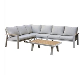 AVH-Collectie Lola hoek loungeset 5-delig aluminium latte zand teak