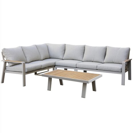 AVH-Collectie Lola hoek loungeset 5-delig aluminium latte zand teak