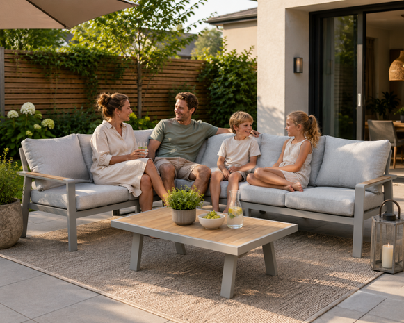 AVH-Collectie Lola hoek loungeset 5-delig aluminium latte zand teak