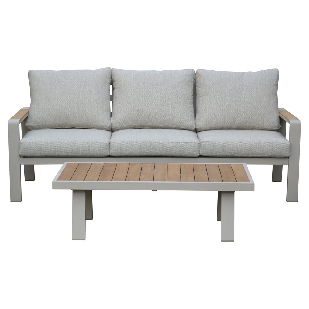 AVH-Collectie Lola stoel bank loungeset 4 delig latte zand aluminium teaktafel