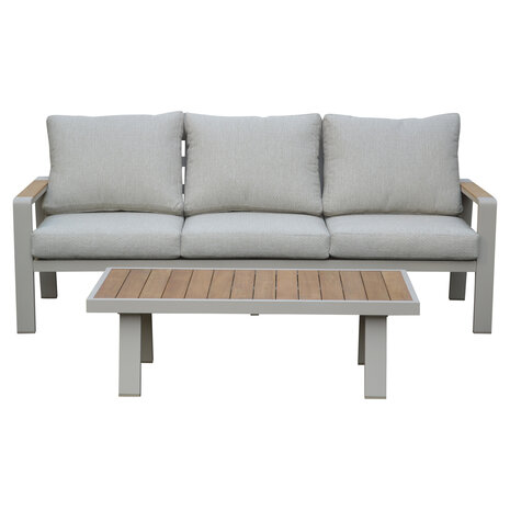 AVH-Collectie Lola stoel bank loungeset 4 delig latte zand aluminium teaktafel