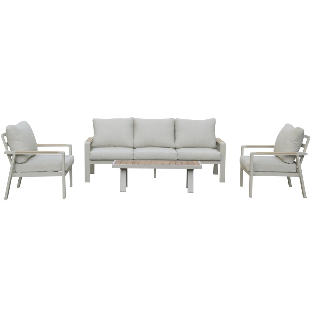 AVH-Collectie Lola stoel bank loungeset 4 delig latte zand aluminium teaktafel