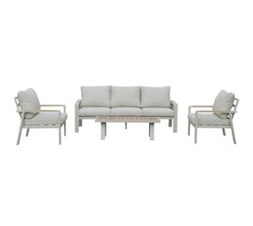 AVH-Collectie Lola stoel bank loungeset 4 delig latte zand aluminium teaktafel