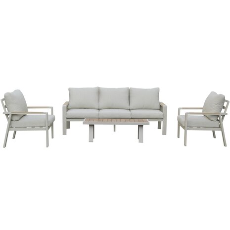 AVH-Collectie Lola stoel bank loungeset 4 delig latte zand aluminium teaktafel