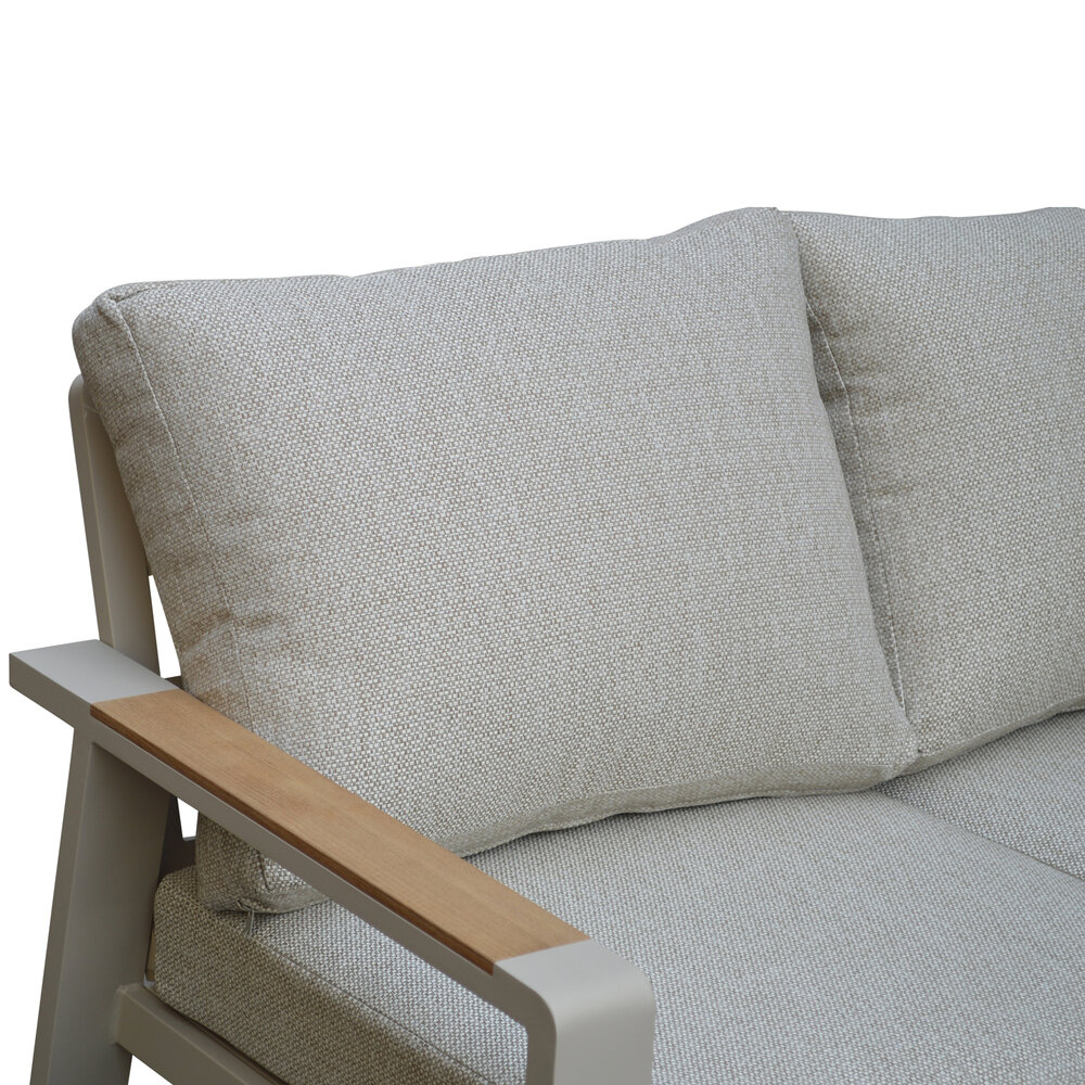 AVH-Collectie Lola stoel bank loungeset 4 delig latte zand aluminium teaktafel