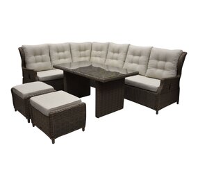 AVH-Collectie Ibiza dining hoek loungeset 7 delig verstelbaar bruin wicker | naturel mixed weave kussens AVH-Collectie Ibiza dining hoek loungeset 7 delig verstelbaar bruin wicker | naturel mixed weave kussens