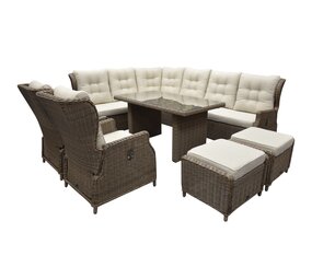 AVH-Collectie Ibiza dining hoek loungeset 9 delig verstelbaar bruin wicker | naturel mixed weave kussens AVH-Collectie Ibiza dining hoek loungeset 9 delig verstelbaar bruin wicker | naturel mixed weave kussens