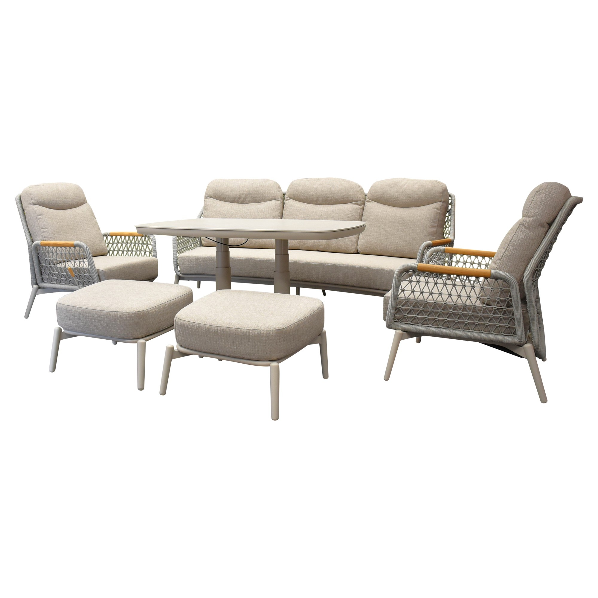 AVH-Collectie Monza stoel bank dining loungeset 6 delig verstelbaar latte rope