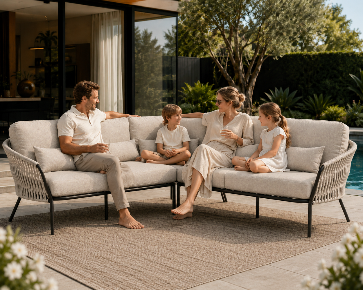 AVH-Collectie Sarenza hoek loungeset 3 delig zand rope terre frame AVH-Collectie Sarenza hoek loungeset 3 delig zand rope terre frame
