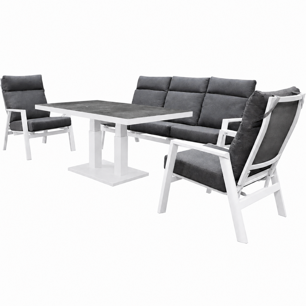 AVH-Collectie Vegas stoel bank dining loungeset 4 delig verstelbaar aluminium wit AVH-Collectie Vegas stoel bank dining loungeset 4 delig verstelbaar aluminium wit