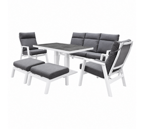 AVH-Collectie Vegas stoel bank dining loungeset 6 delig verstelbaar aluminium wit