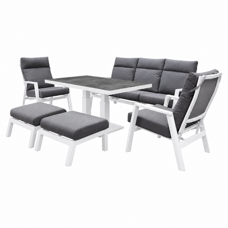 AVH-Collectie Vegas stoel bank dining loungeset 6 delig verstelbaar aluminium wit
