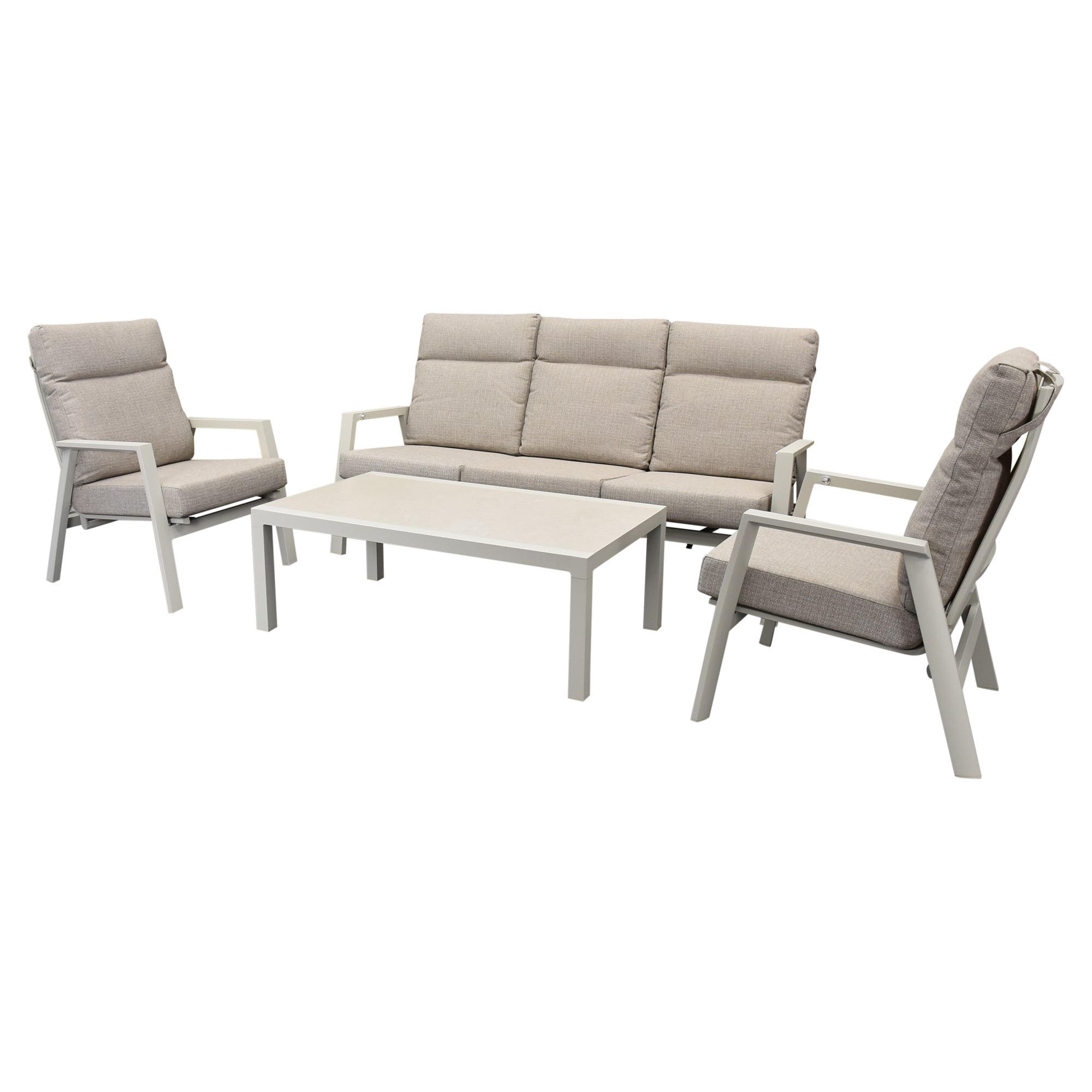 AVH-Collectie Vegas stoel bank loungeset 4 delig verstelbaar aluminium latte