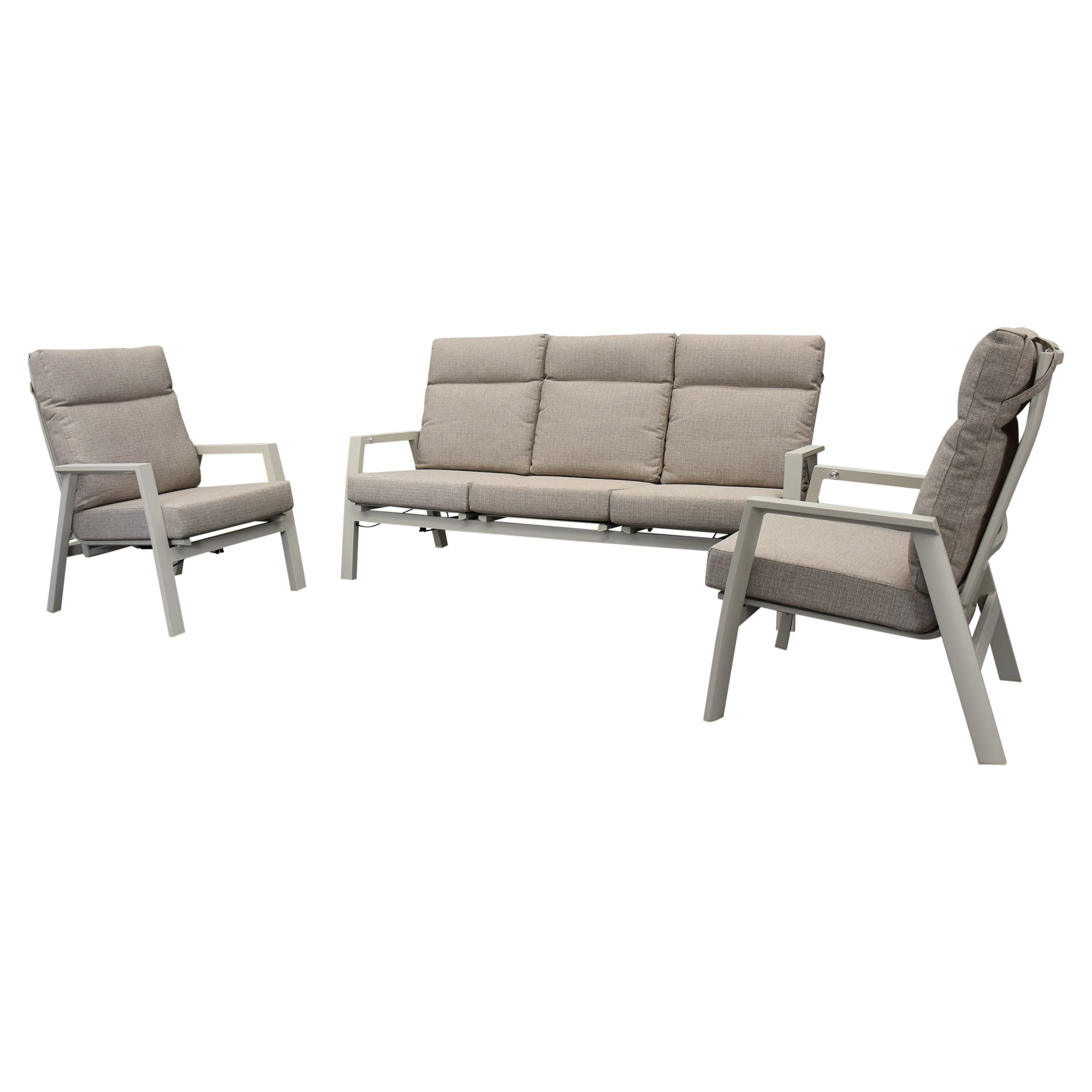 AVH-Collectie Vegas stoel bank loungeset 3 delig verstelbaar aluminium latte