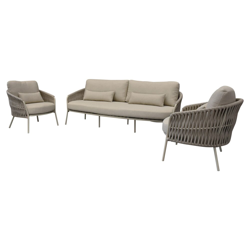 AVH-Collectie Sarenza stoel bank loungeset 3 delig zand rope latte frame AVH-Collectie Sarenza stoel bank loungeset 3 delig zand rope latte frame
