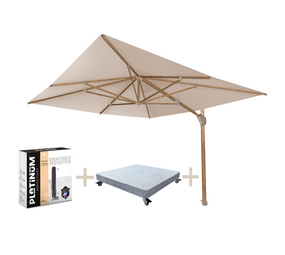 4 Seasons Outdoor Hacienda zweefparasol 300x400 cm houtlook zand 4 Seasons Outdoor met 170 KG voet en hoes 4 Seasons Outdoor Hacienda zweefparasol 300x400 cm houtlook zand 4 Seasons Outdoor met 170 KG voet en hoes