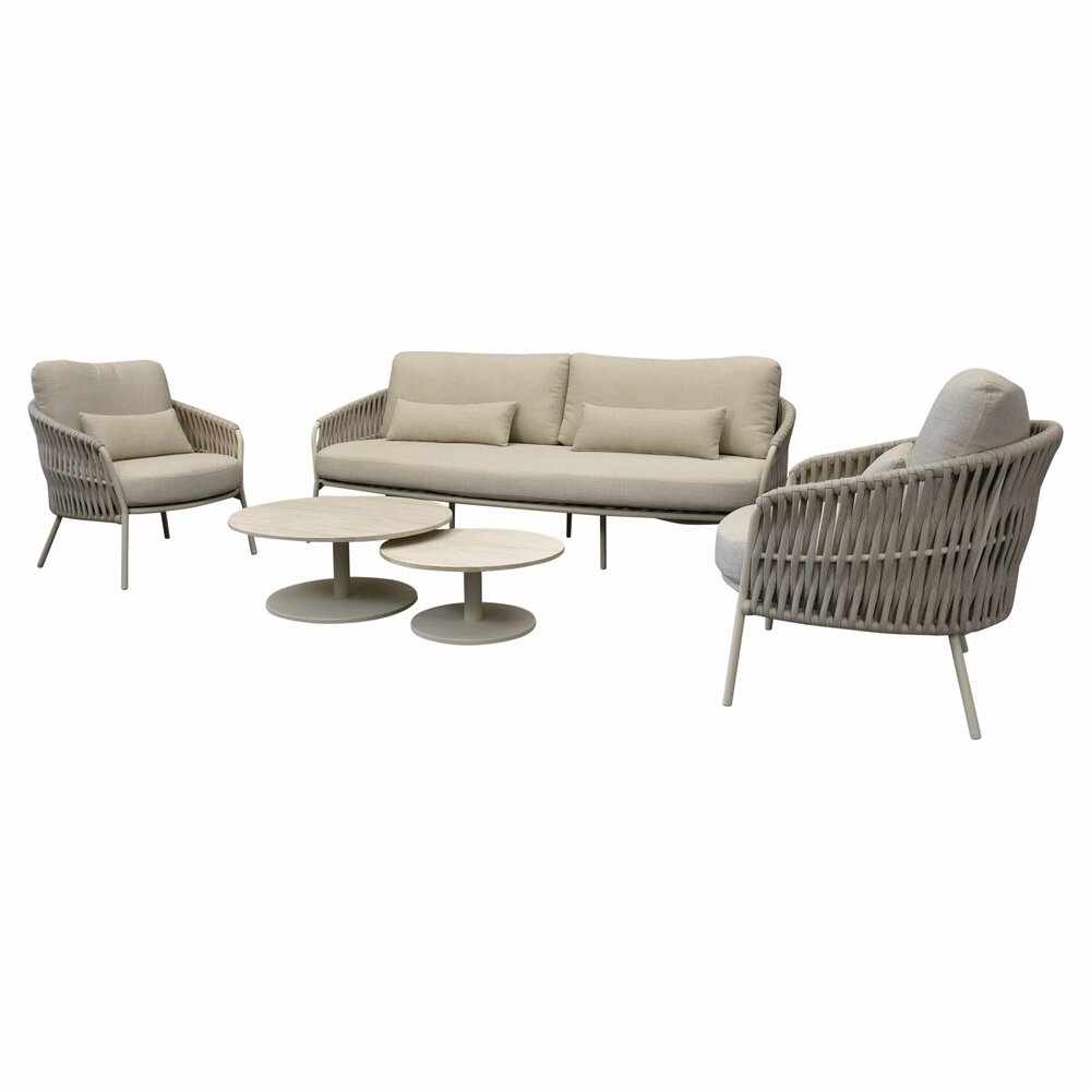 AVH-Collectie Sarenza stoel bank loungeset 5 delig zand rope latte frame