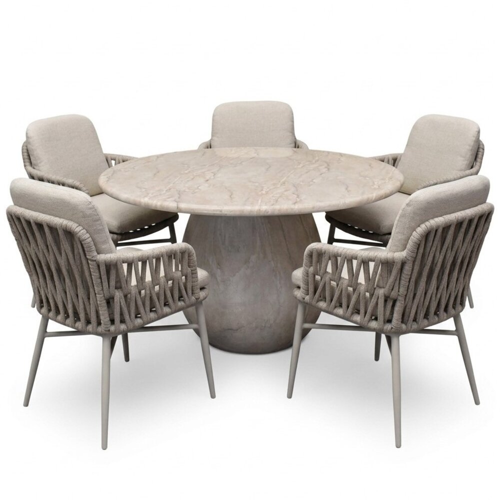 AVH-Collectie Luxor Dante dining tuinset 140xH75 cm 6 delig zand polystone marmerlook AVH-Collectie Luxor Dante dining tuinset 140xH75 cm 6 delig zand polystone marmerlook