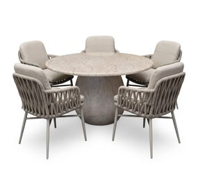 AVH-Collectie Luxor Dante dining tuinset 140xH75 cm 6 delig zand polystone marmerlook AVH-Collectie Luxor Dante dining tuinset 140xH75 cm 6 delig zand polystone marmerlook