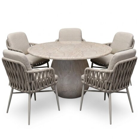 AVH-Collectie Luxor Dante dining tuinset 140xH75 cm 6 delig zand polystone marmerlook AVH-Collectie Luxor Dante dining tuinset 140xH75 cm 6 delig zand polystone marmerlook