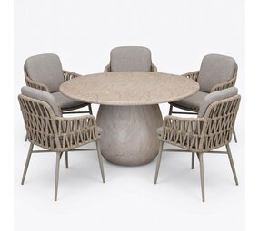 AVH-Collectie Luxor Dante dining tuinset 140xH75 cm 6 delig latte polystone marmerlook AVH-Collectie Luxor Dante dining tuinset 140xH75 cm 6 delig latte polystone marmerlook
