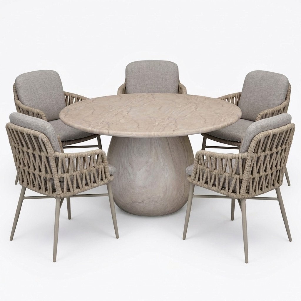 AVH-Collectie Luxor Dante dining tuinset 140xH75 cm 6 delig latte polystone marmerlook