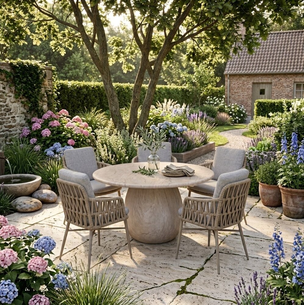 AVH-Collectie Luxor Dante dining tuinset 140xH75 cm 6 delig latte polystone marmerlook AVH-Collectie Luxor Dante dining tuinset 140xH75 cm 6 delig latte polystone marmerlook