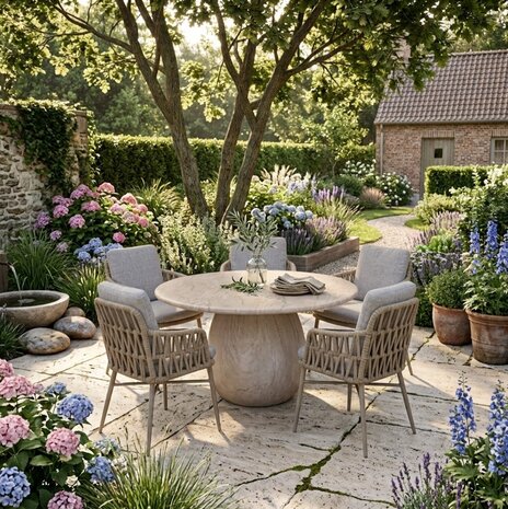 AVH-Collectie Luxor Dante dining tuinset 140xH75 cm 6 delig latte polystone marmerlook AVH-Collectie Luxor Dante dining tuinset 140xH75 cm 6 delig latte polystone marmerlook