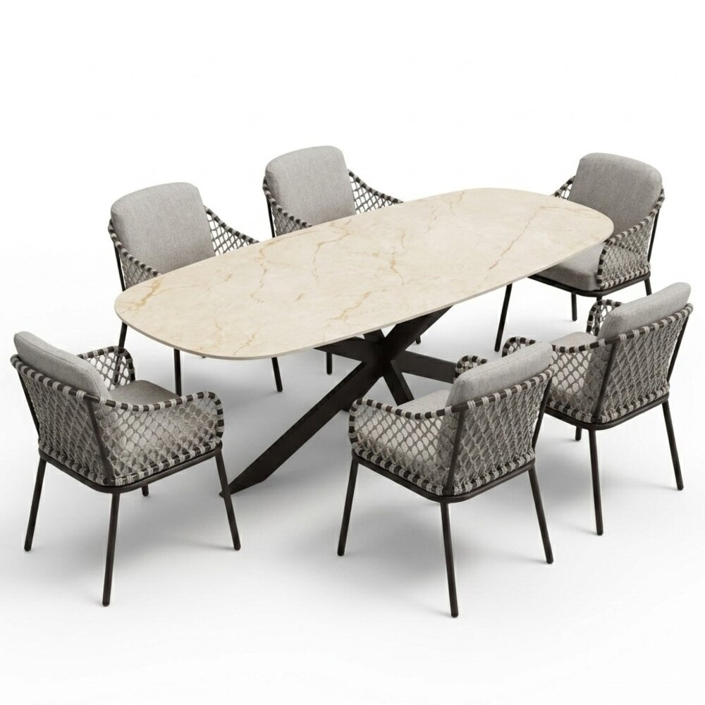 AVH-Collectie Sanoa Derby dining tuinset 240x100xH77 cm 7 delige terre