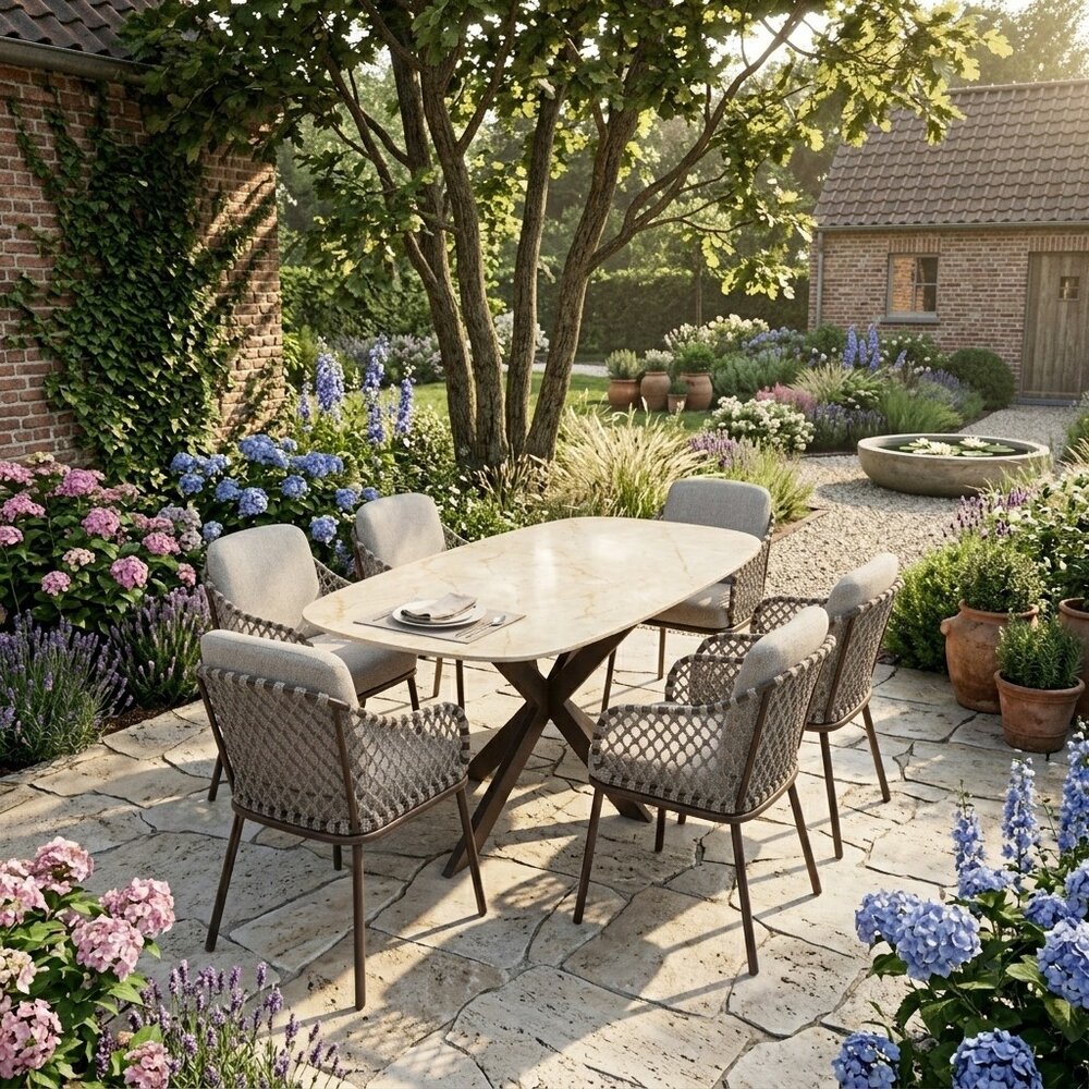 AVH-Collectie Sanoa Derby dining tuinset 240x100xH77 cm 7 delige terre