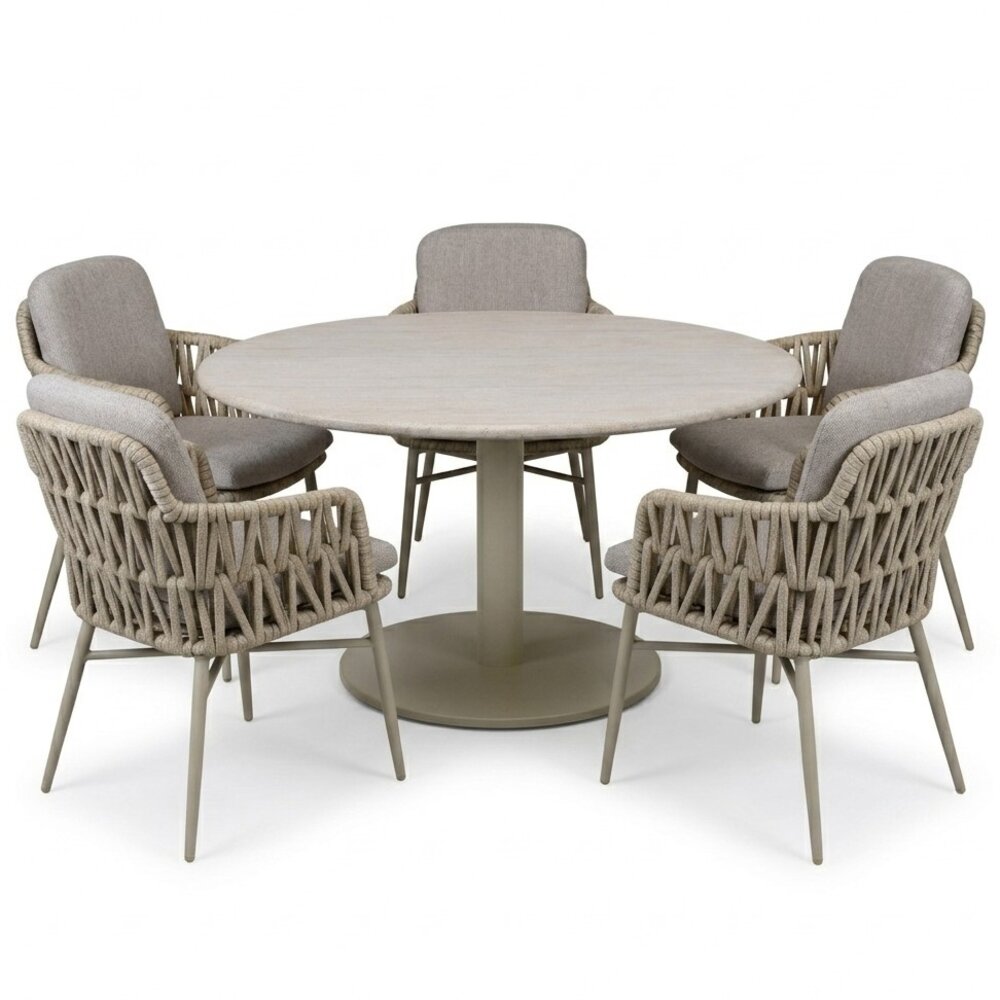 AVH-Collectie Union Luxor dining tuinset 140xH75 cm 6 delig latte polystone travertine AVH-Collectie Union Luxor dining tuinset 140xH75 cm 6 delig latte polystone travertine