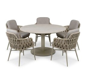 AVH-Collectie Union Luxor dining tuinset 140xH75 cm 6 delig latte polystone travertine AVH-Collectie Union Luxor dining tuinset 140xH75 cm 6 delig latte polystone travertine