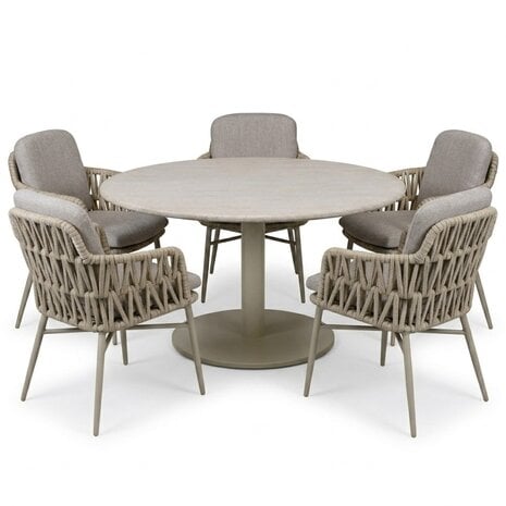 AVH-Collectie Union Luxor dining tuinset 140xH75 cm 6 delig latte polystone travertine AVH-Collectie Union Luxor dining tuinset 140xH75 cm 6 delig latte polystone travertine