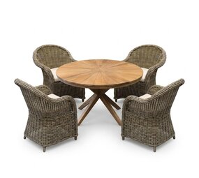 AVH-Collectie Cairo Roma dining tuinset 130xH77 cm 5 delig teak off white AVH-Collectie Cairo Roma dining tuinset 130xH77 cm 5 delig teak off white