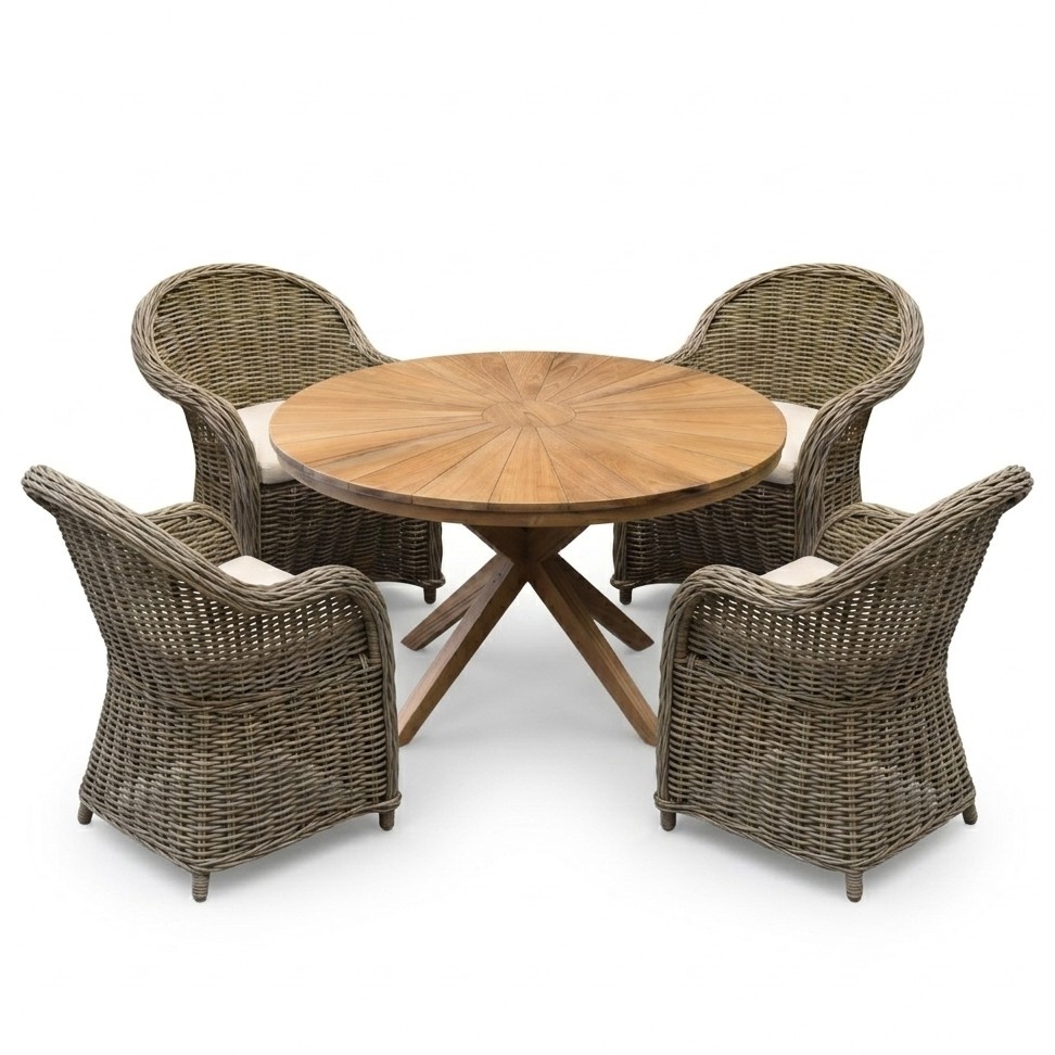 AVH-Collectie Cairo Roma dining tuinset 130xH77 cm 5 delig teak off white