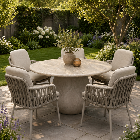 AVH-Collectie Luxor Dante dining tuinset 140xH75 cm 6 delig zand polystone marmerlook AVH-Collectie Luxor Dante dining tuinset 140xH75 cm 6 delig zand polystone marmerlook
