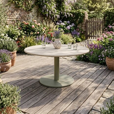 AVH-Collectie Union dining tafel 140x140x75 cm latte polystone travertine AVH-Collectie Union dining tafel 140x140x75 cm latte polystone travertine
