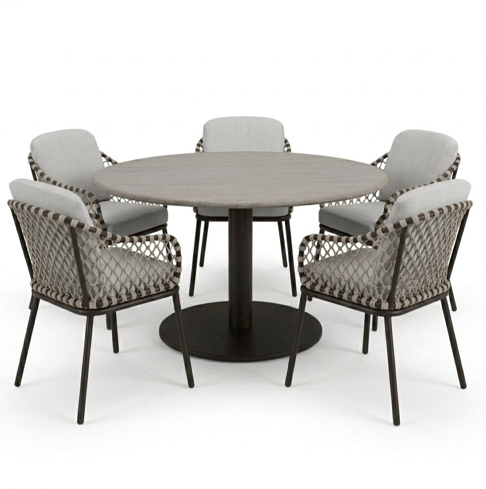 AVH-Collectie Sanoa Union dining tuinset 140xH75 cm 6 delig terre polystone travertine